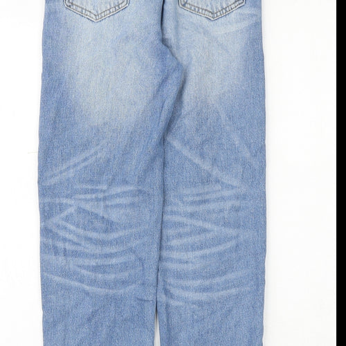 Zara Girls Blue Cotton Straight Jeans Size 11-12 Years Regular Zip - Distressed