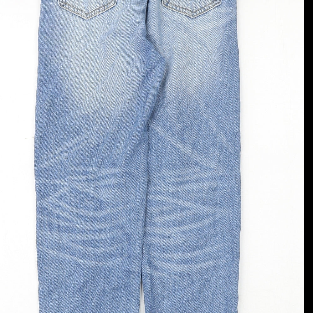 Zara Girls Blue Cotton Straight Jeans Size 11-12 Years Regular Zip - Distressed