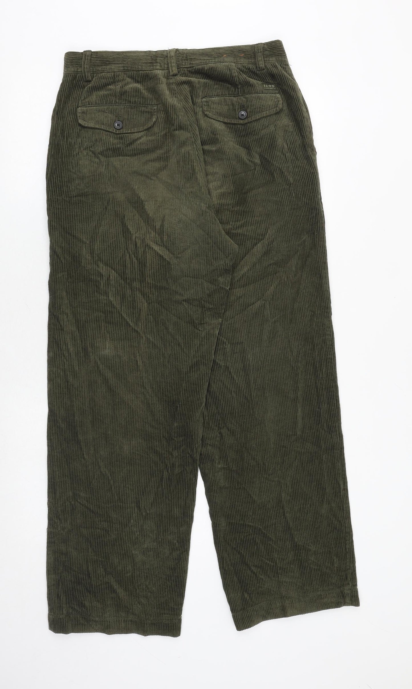 IZOD Mens Green Cotton Trousers Size 32 in L30 in Regular Zip