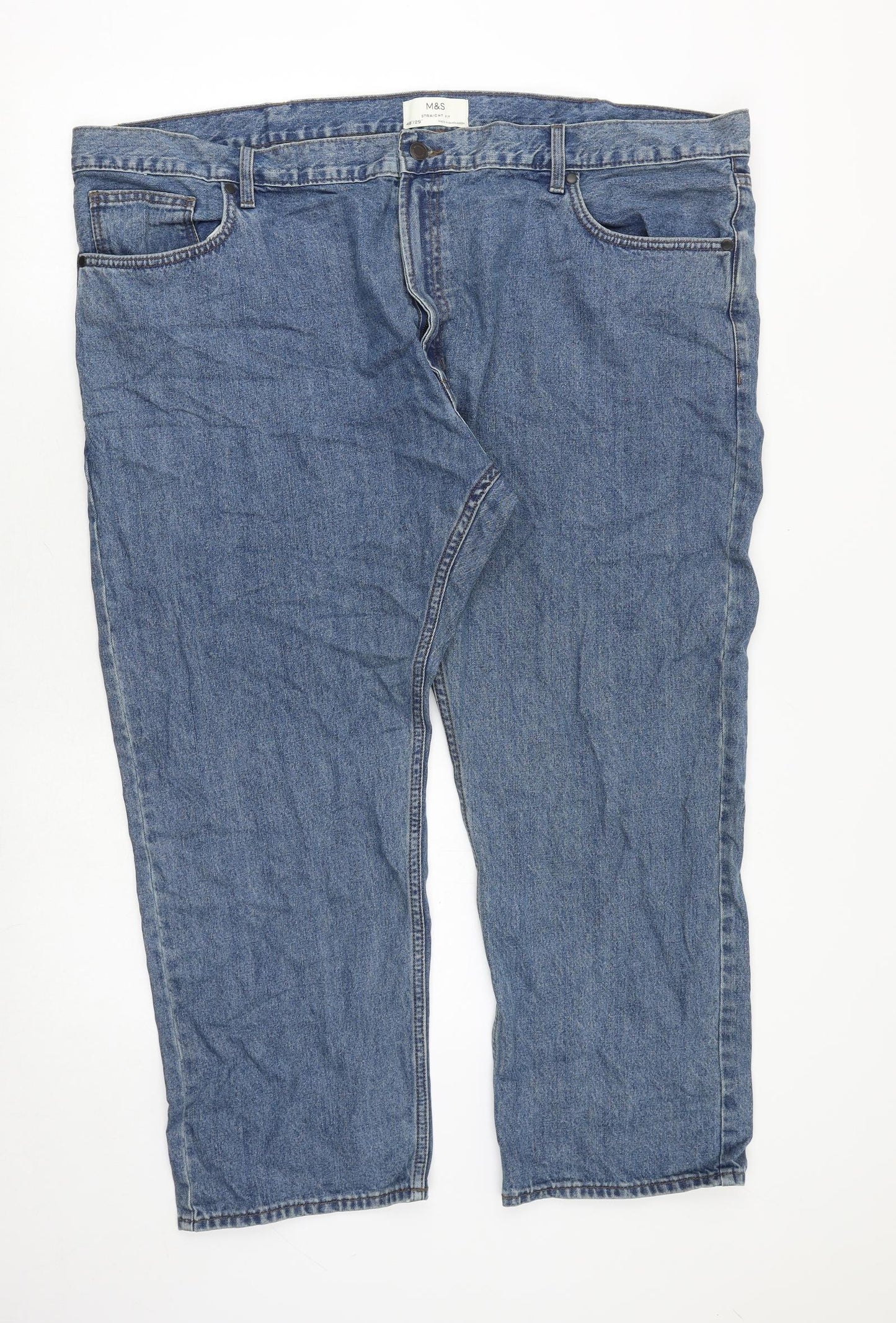 Marks and Spencer Mens Blue Cotton Straight Jeans Size 48 in L29 in Slim Zip