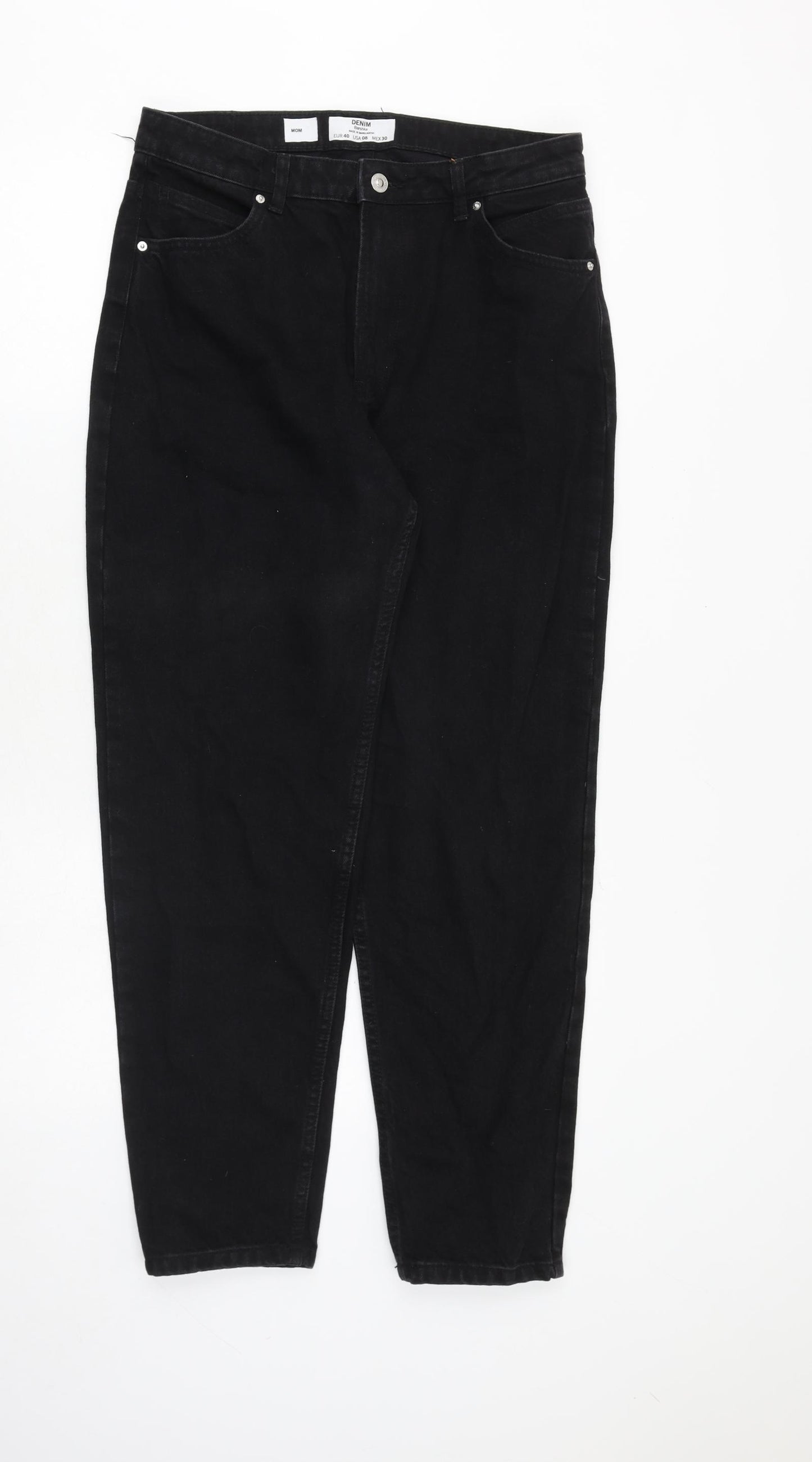 Bershka Womens Black Cotton Mom Jeans Size 12 Regular Zip