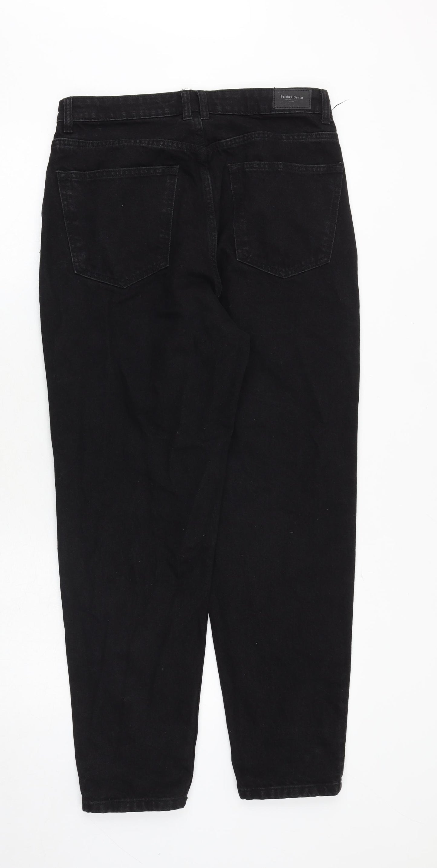 Bershka Womens Black Cotton Mom Jeans Size 12 Regular Zip