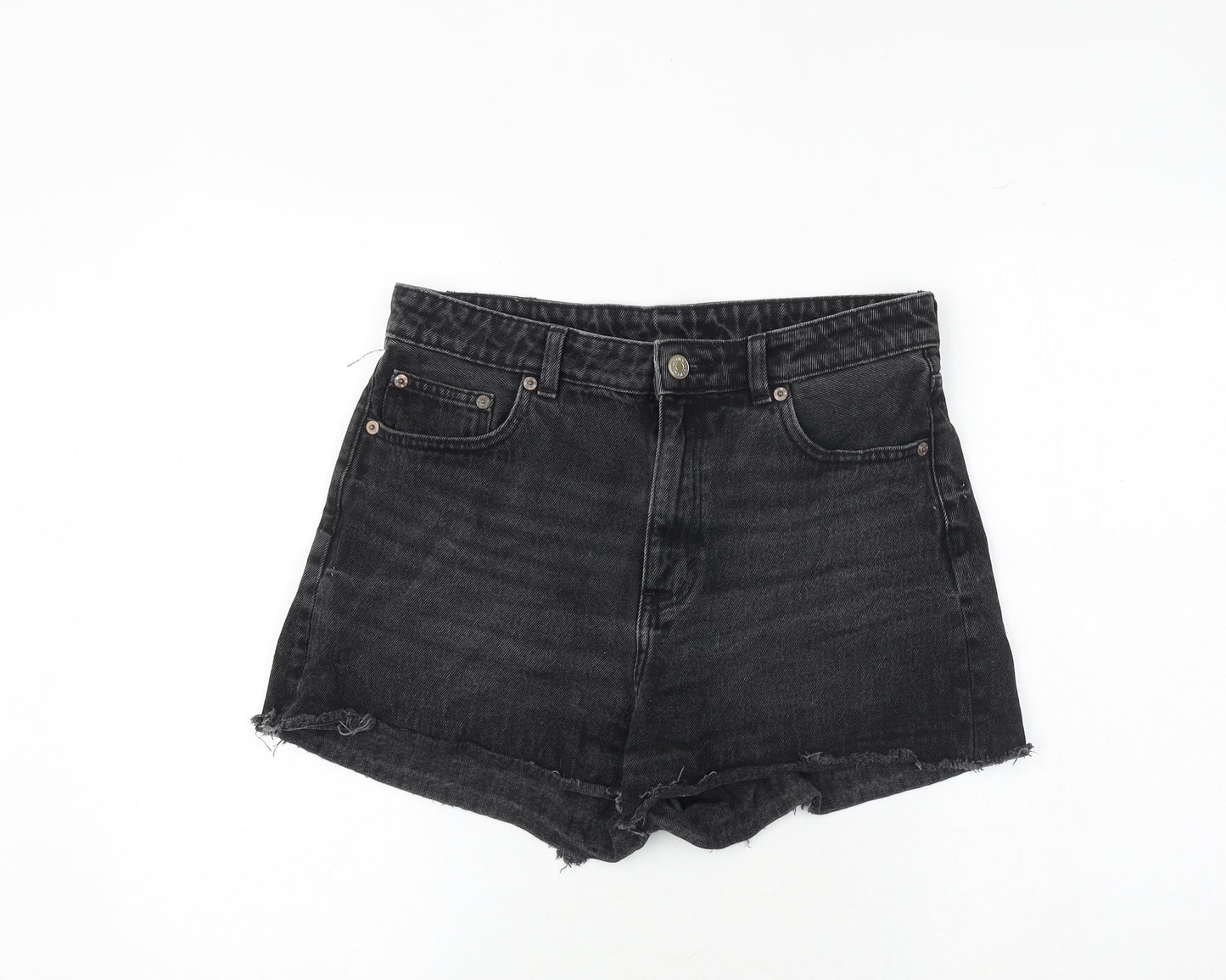 Monki Womens Black 100% Cotton Cut-Off Shorts Size 32 in Regular Zip