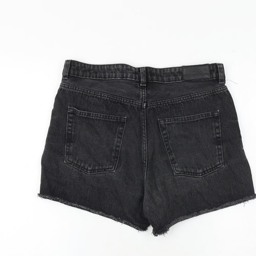 Monki Womens Black 100% Cotton Cut-Off Shorts Size 32 in Regular Zip