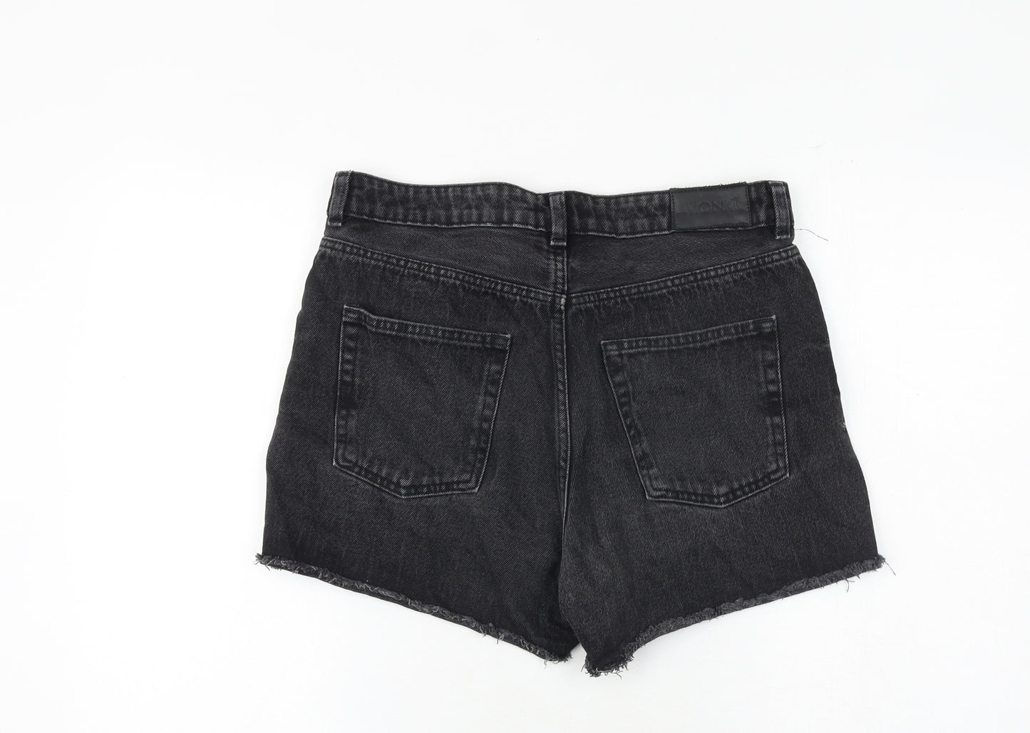 Monki Womens Black 100% Cotton Cut-Off Shorts Size 32 in Regular Zip
