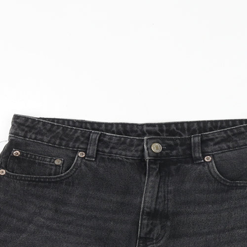 Monki Womens Black 100% Cotton Cut-Off Shorts Size 32 in Regular Zip