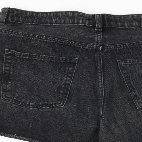 Monki Womens Black 100% Cotton Cut-Off Shorts Size 32 in Regular Zip