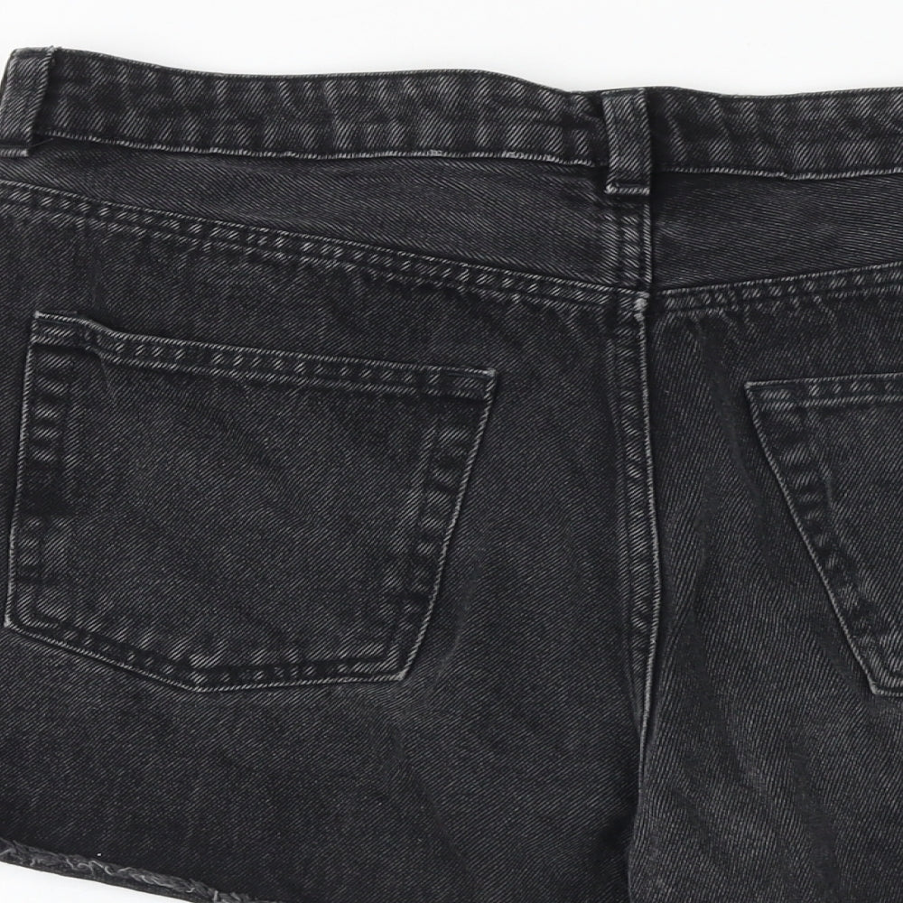 Monki Womens Black 100% Cotton Cut-Off Shorts Size 32 in Regular Zip