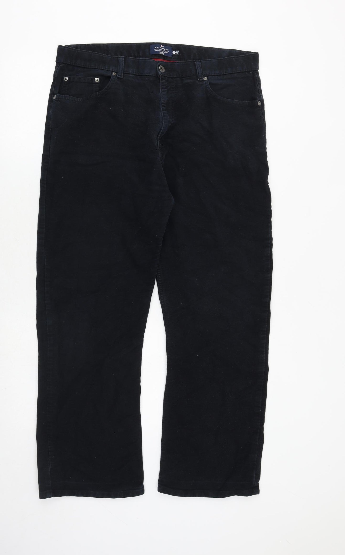 Blue Harbour Mens Black Cotton Trousers Size 36 in L29 in Regular Zip - Italian Moleskin