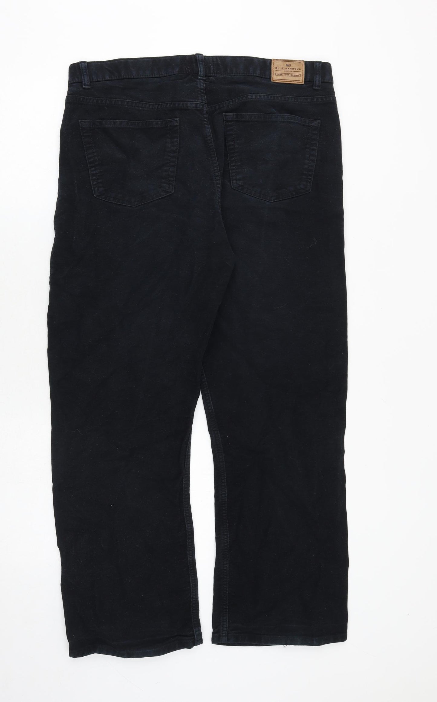 Blue Harbour Mens Black Cotton Trousers Size 36 in L29 in Regular Zip - Italian Moleskin