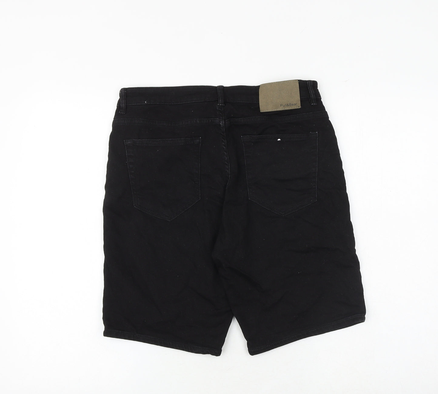 Pull&Bear Mens Black Cotton Bermuda Shorts Size 32 in Regular Zip