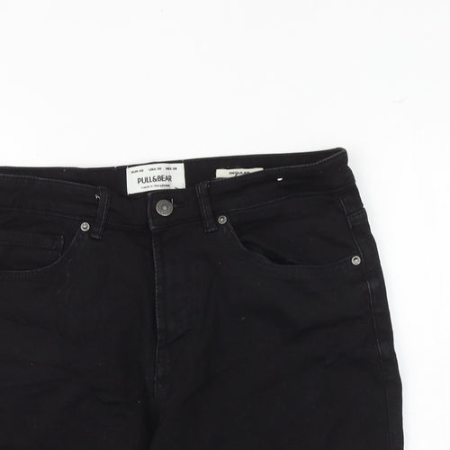 Pull&Bear Mens Black Cotton Bermuda Shorts Size 32 in Regular Zip