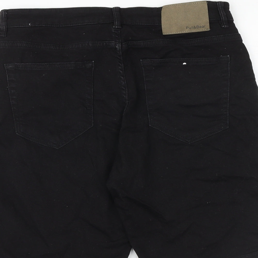 Pull&Bear Mens Black Cotton Bermuda Shorts Size 32 in Regular Zip