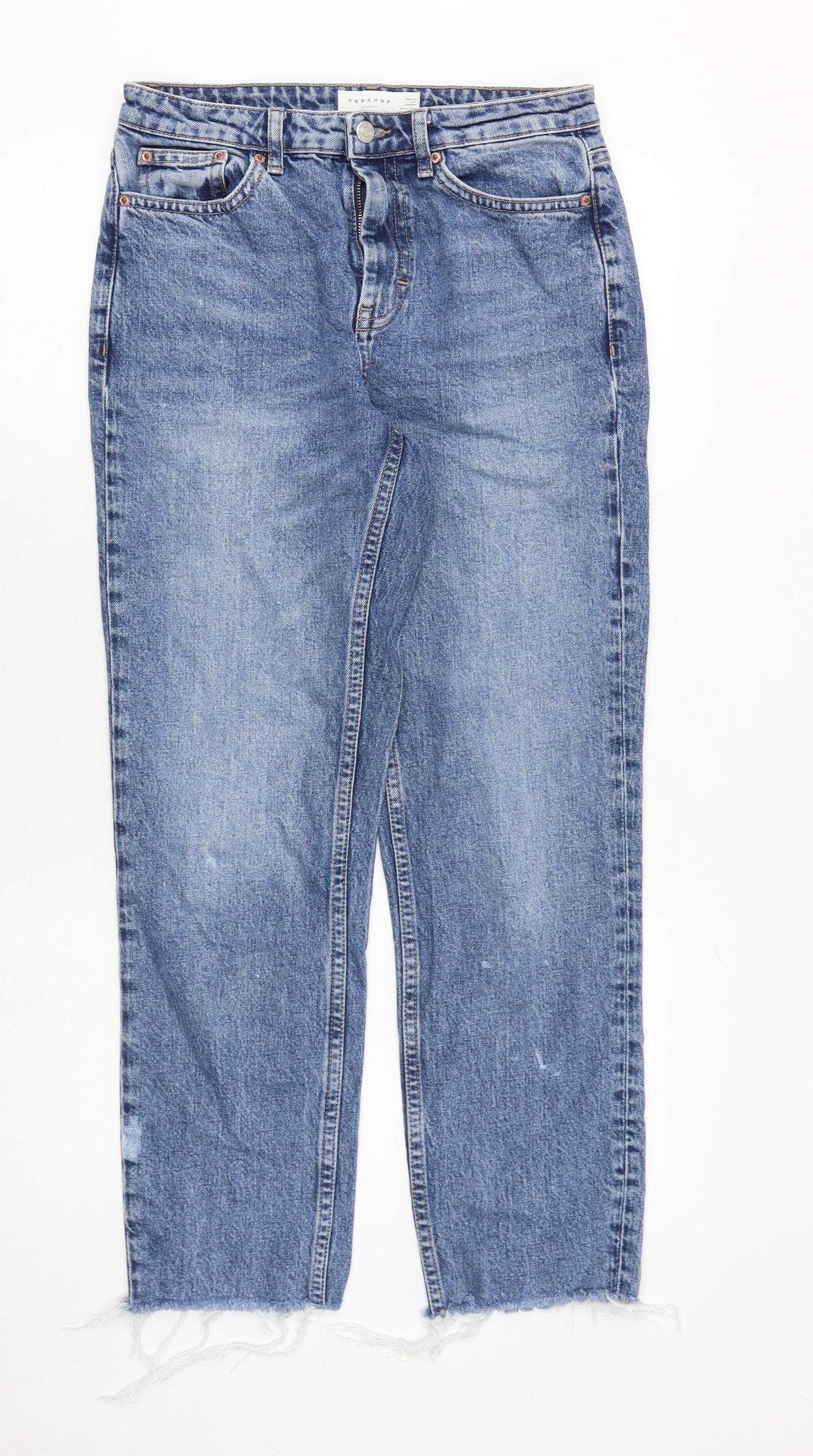 Topshop Womens Blue Cotton Straight Jeans Size 28 in Regular Zip