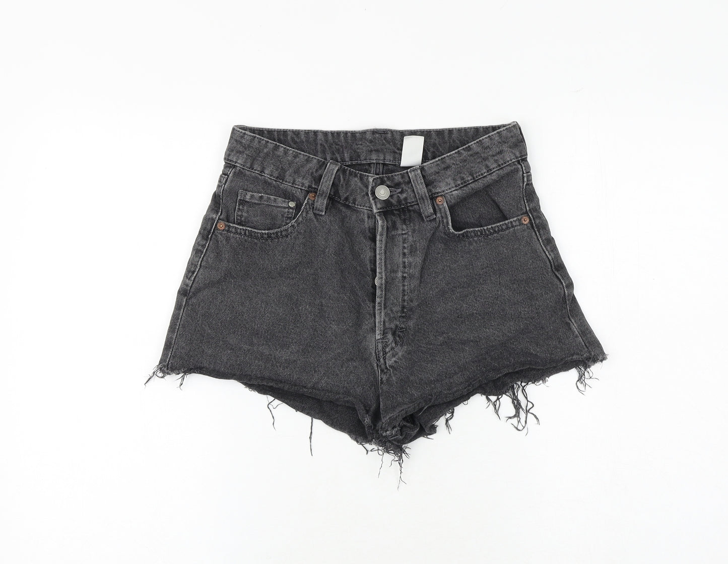 H&M Womens Grey 100% Cotton Hot Pants Shorts Size 8 Regular Button