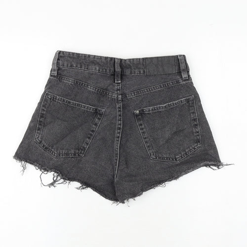 H&M Womens Grey 100% Cotton Hot Pants Shorts Size 8 Regular Button