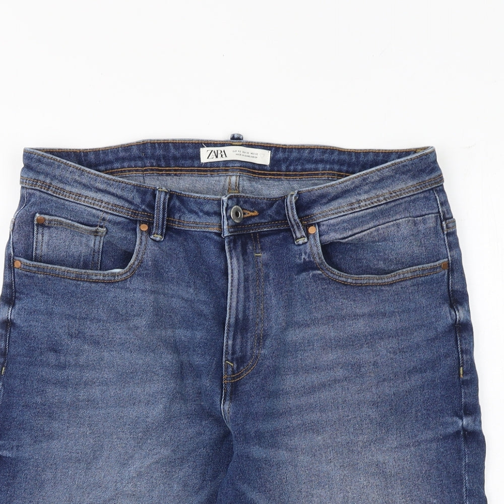 Zara Mens Blue Cotton Bermuda Shorts Size 33 in Regular Zip