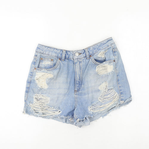 Topshop Womens Blue Cotton Cut-Off Shorts Size 10 Regular Zip - Distressed