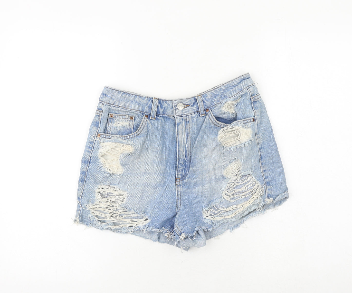 Topshop Womens Blue Cotton Cut-Off Shorts Size 10 Regular Zip - Distressed