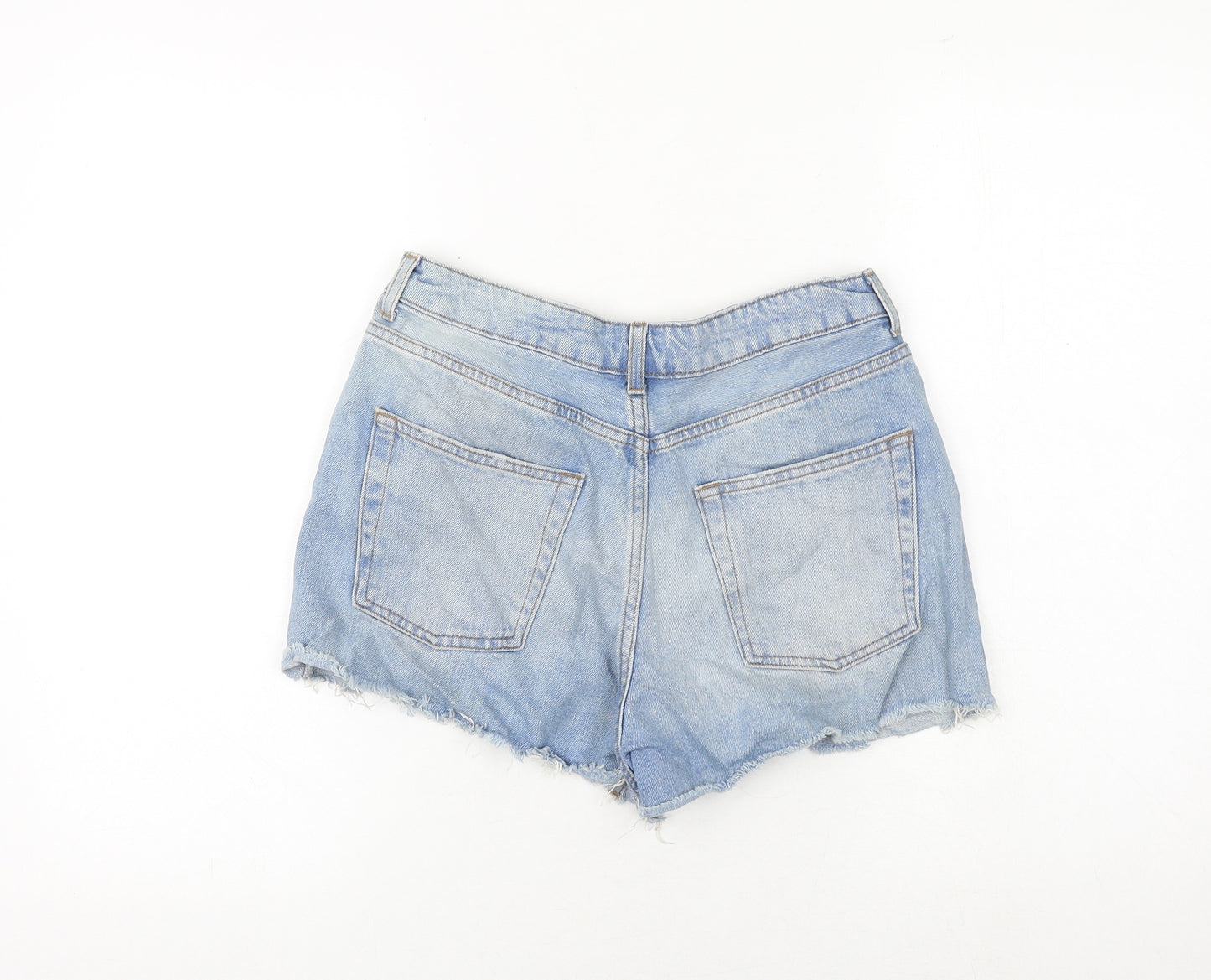 Topshop Womens Blue Cotton Cut-Off Shorts Size 10 Regular Zip - Distressed