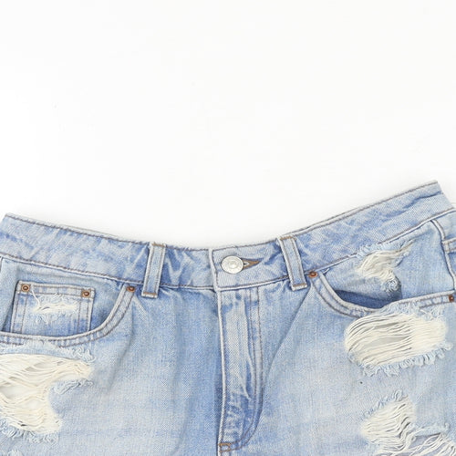 Topshop Womens Blue Cotton Cut-Off Shorts Size 10 Regular Zip - Distressed