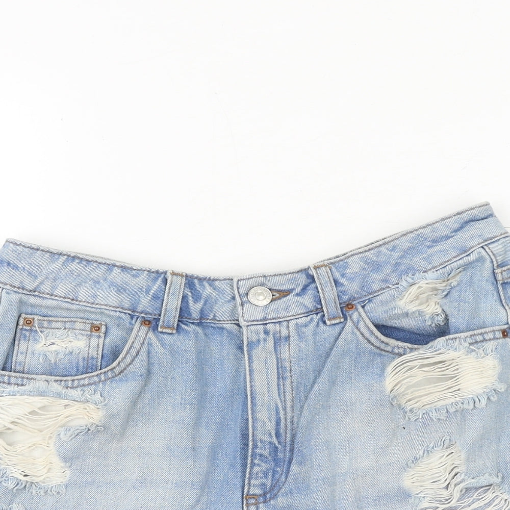 Topshop Womens Blue Cotton Cut-Off Shorts Size 10 Regular Zip - Distressed