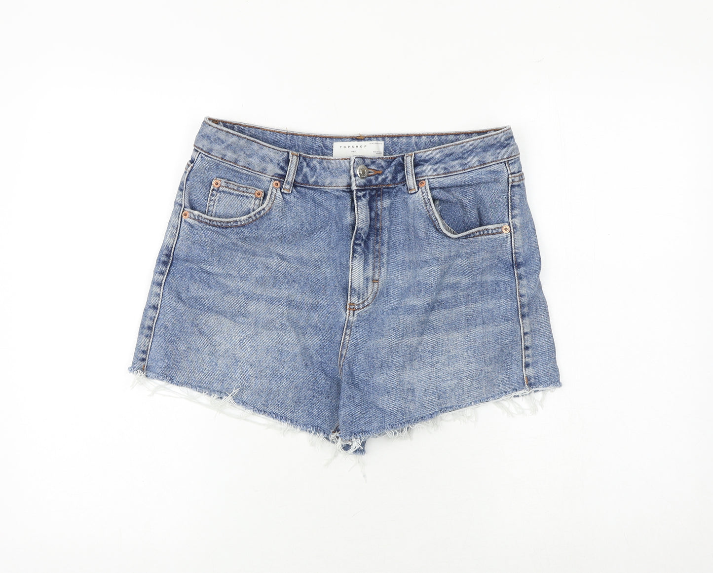 Topshop Womens Blue Cotton Cut-Off Shorts Size 14 Regular Zip