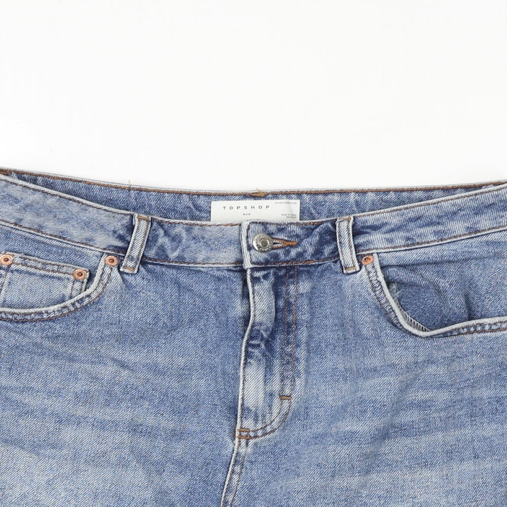 Topshop Womens Blue Cotton Cut-Off Shorts Size 14 Regular Zip