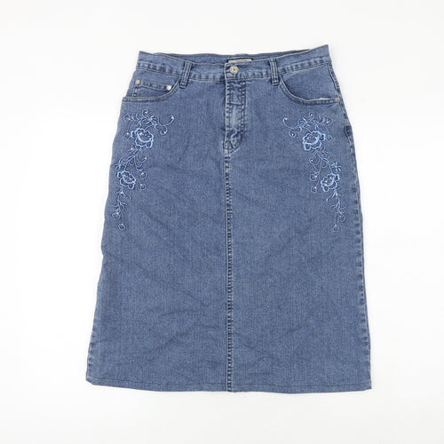 Wolf Blat Womens Blue Floral Cotton A-Line Skirt Size 10 Zip