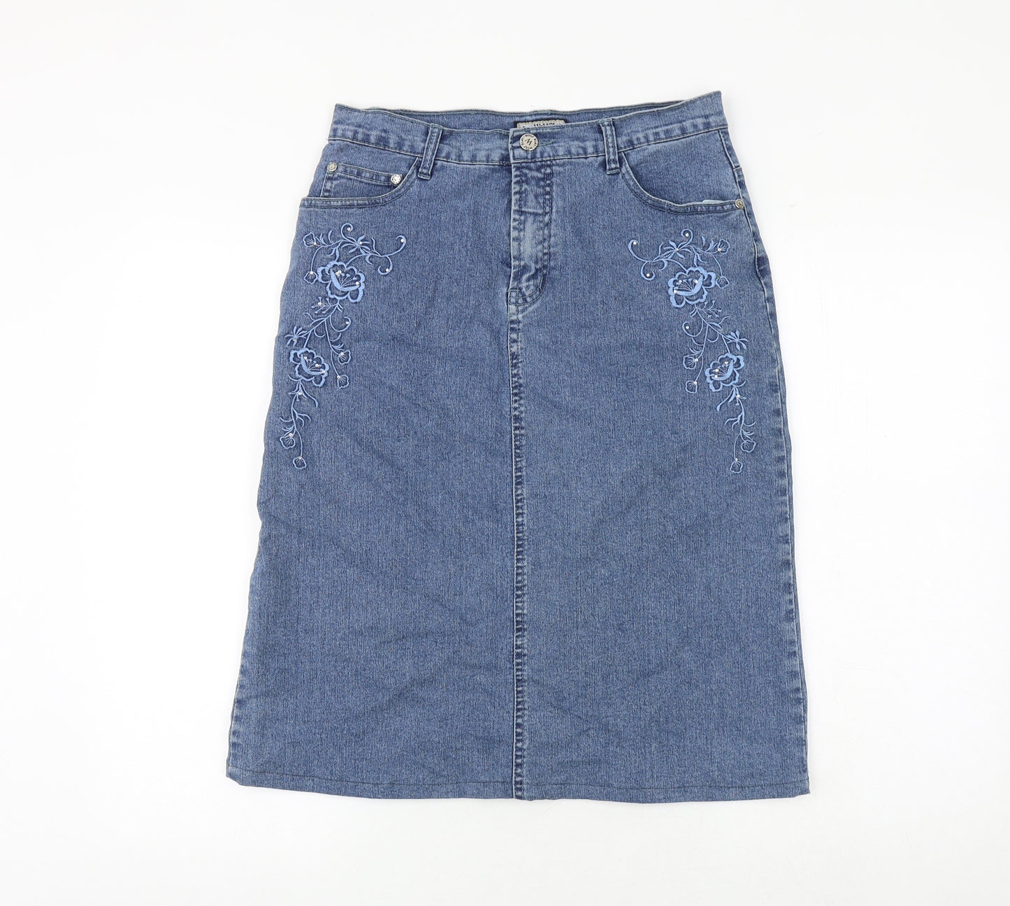 Wolf Blat Womens Blue Floral Cotton A-Line Skirt Size 10 Zip