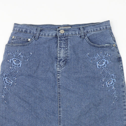 Wolf Blat Womens Blue Floral Cotton A-Line Skirt Size 10 Zip