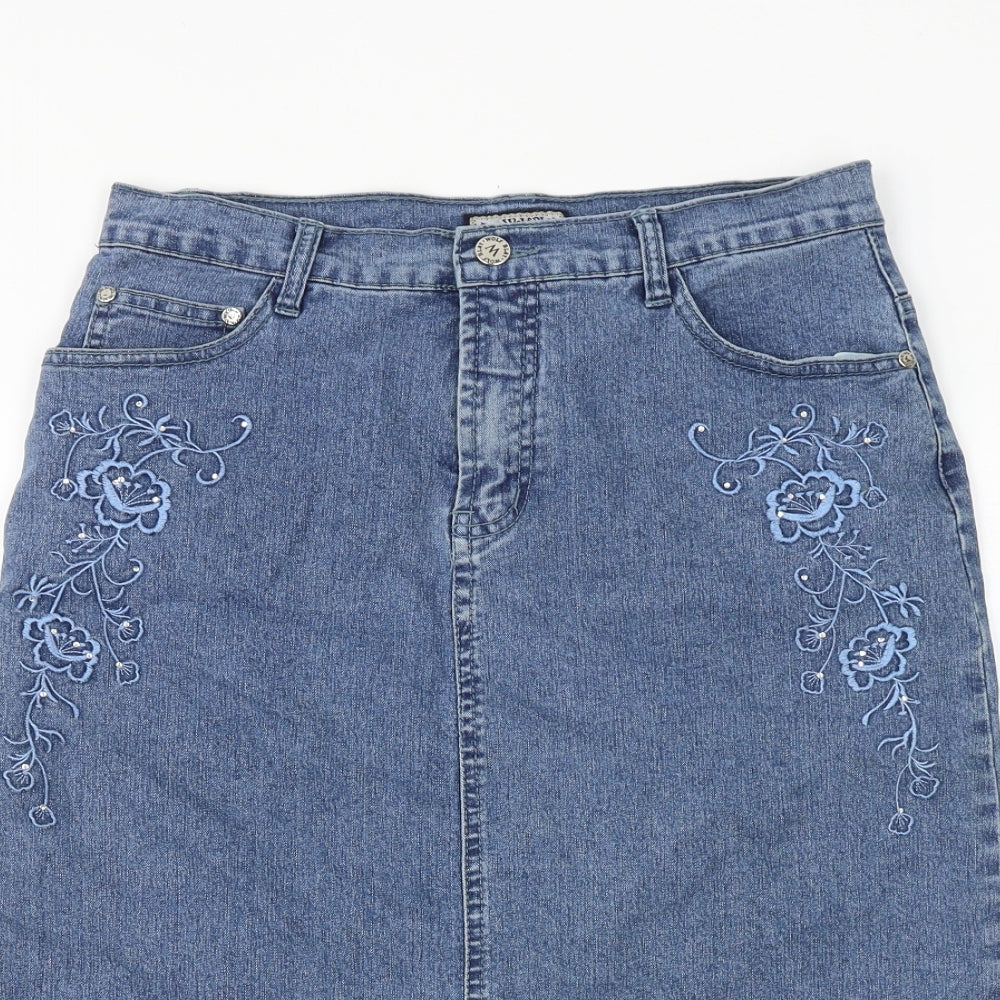 Wolf Blat Womens Blue Floral Cotton A-Line Skirt Size 10 Zip