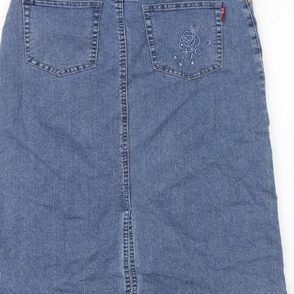 Wolf Blat Womens Blue Floral Cotton A-Line Skirt Size 10 Zip