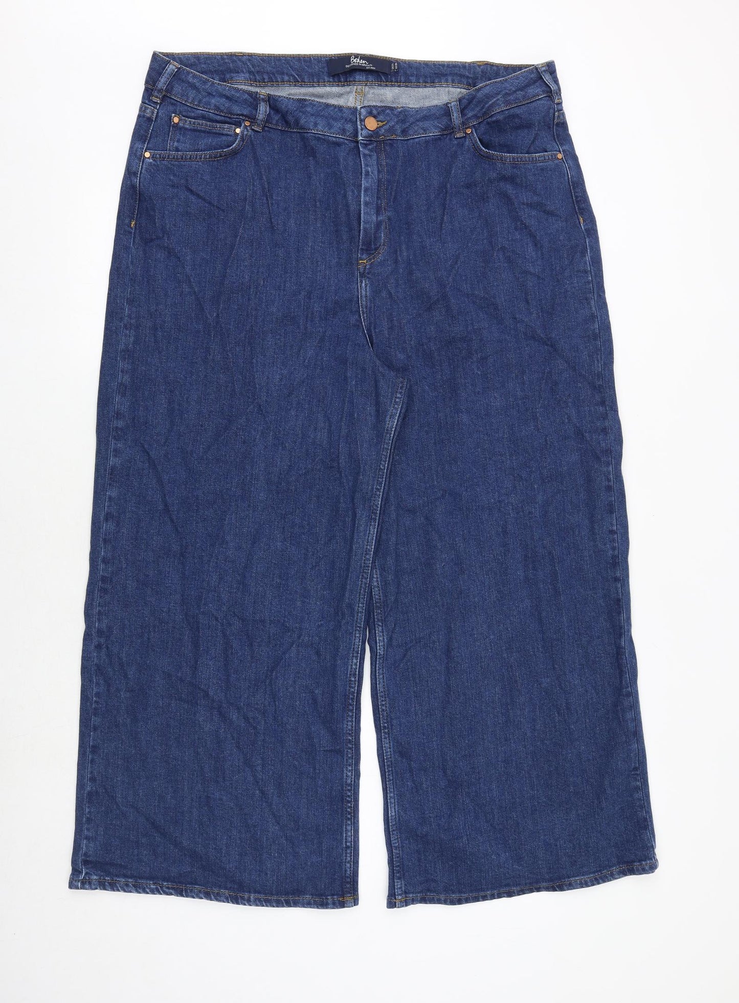 Boden Womens Blue Cotton Wide-Leg Jeans Size 22 Regular Zip