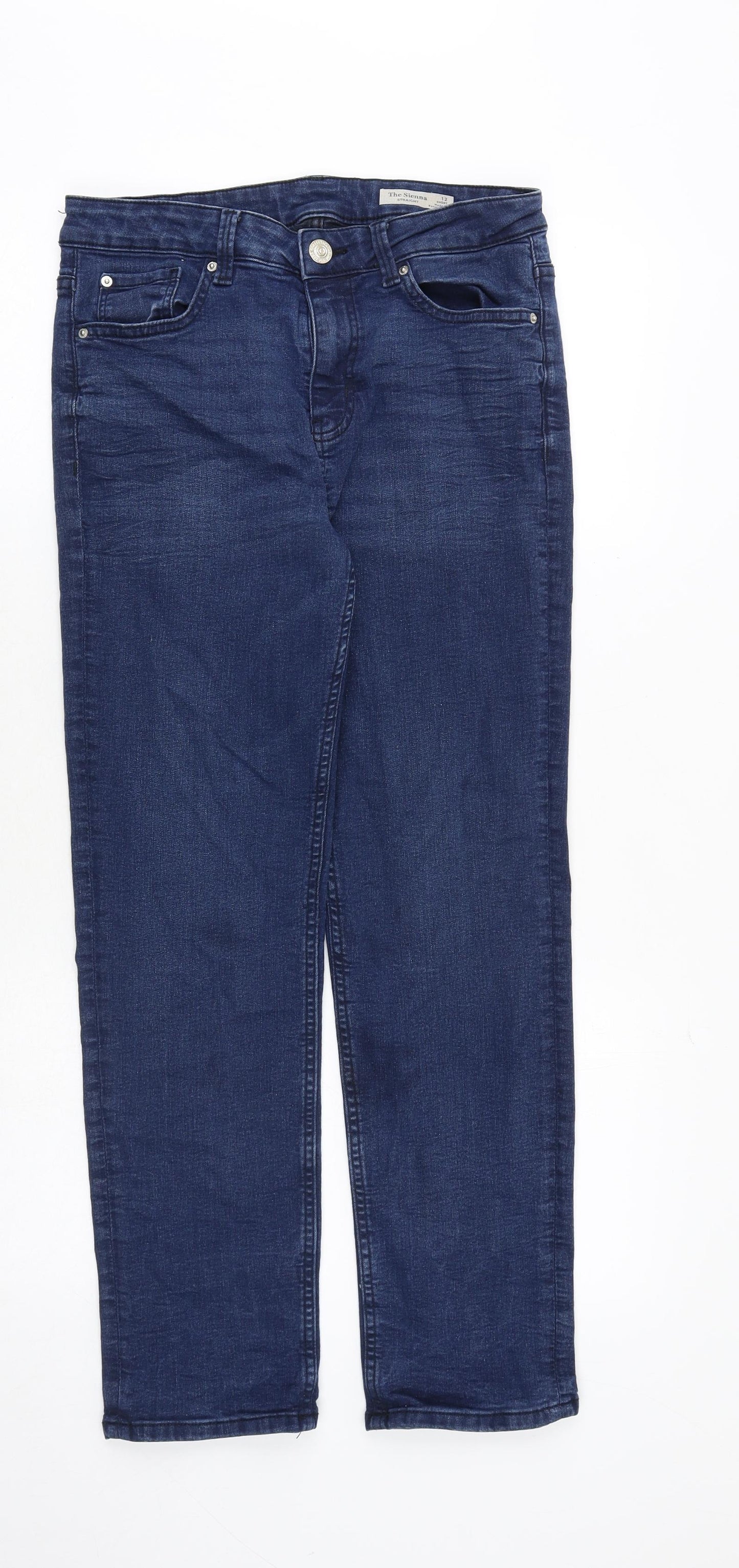 Marks and Spencer Womens Blue Cotton Straight Jeans Size 12 Regular Zip