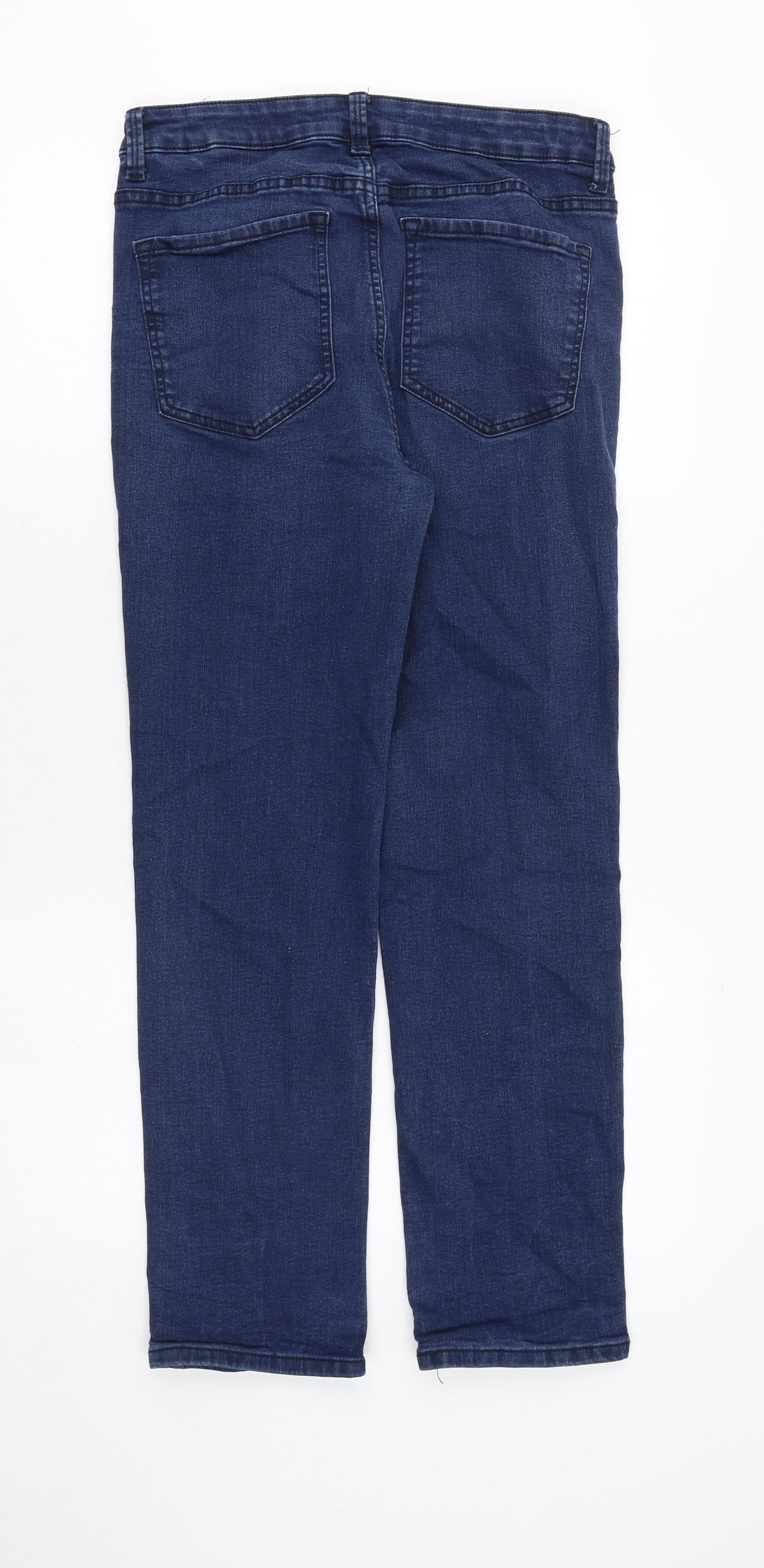 Marks and Spencer Womens Blue Cotton Straight Jeans Size 12 Regular Zip