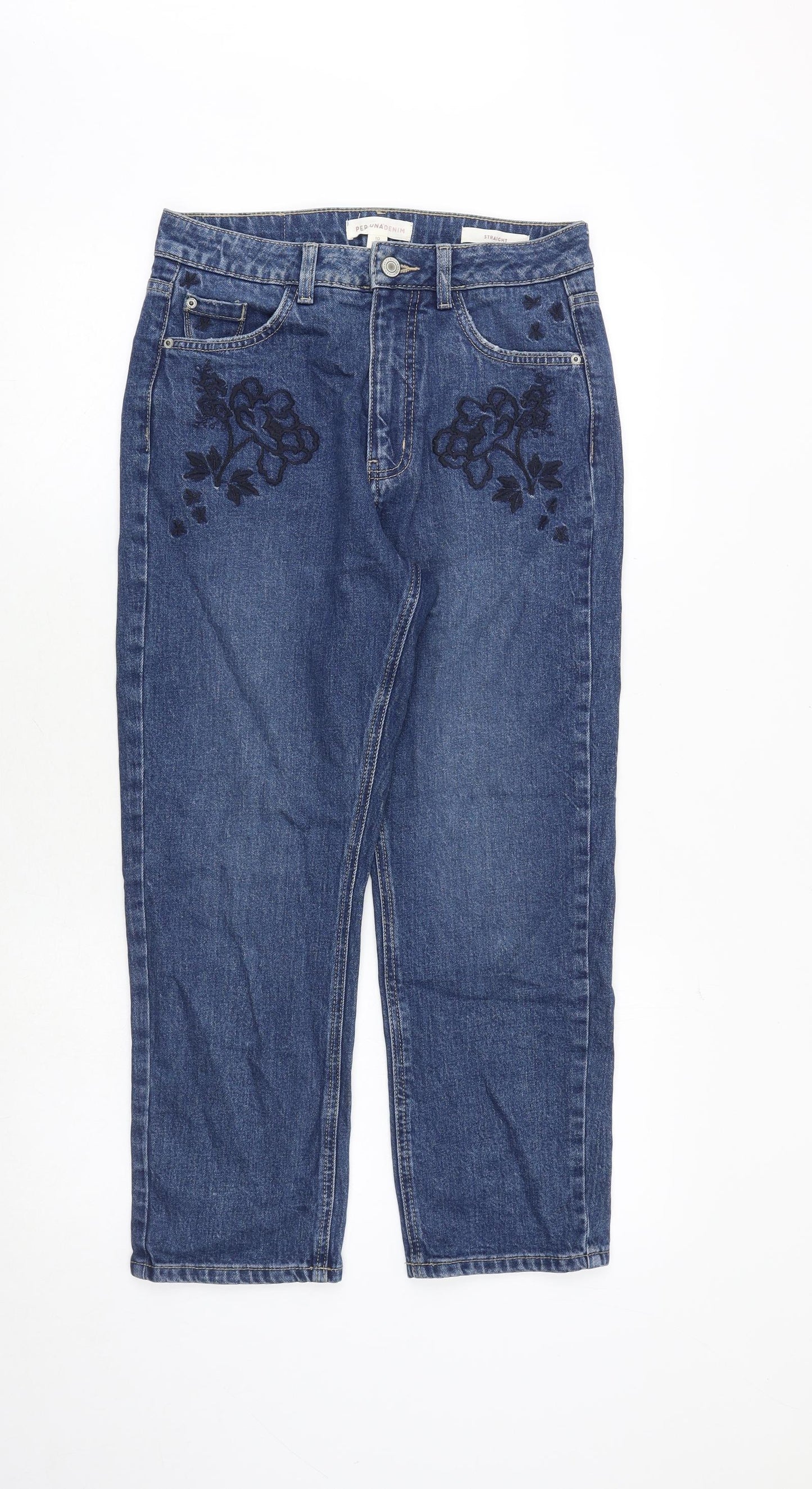 Per Una Womens Blue Cotton Straight Jeans Size 10 Regular Zip