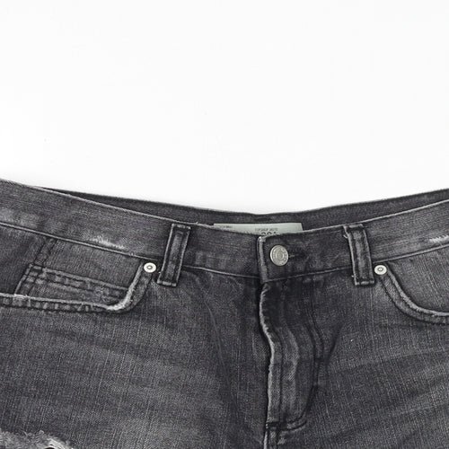 Topshop Womens Grey 100% Cotton Basic Shorts Size 12 Regular Zip - Distressed