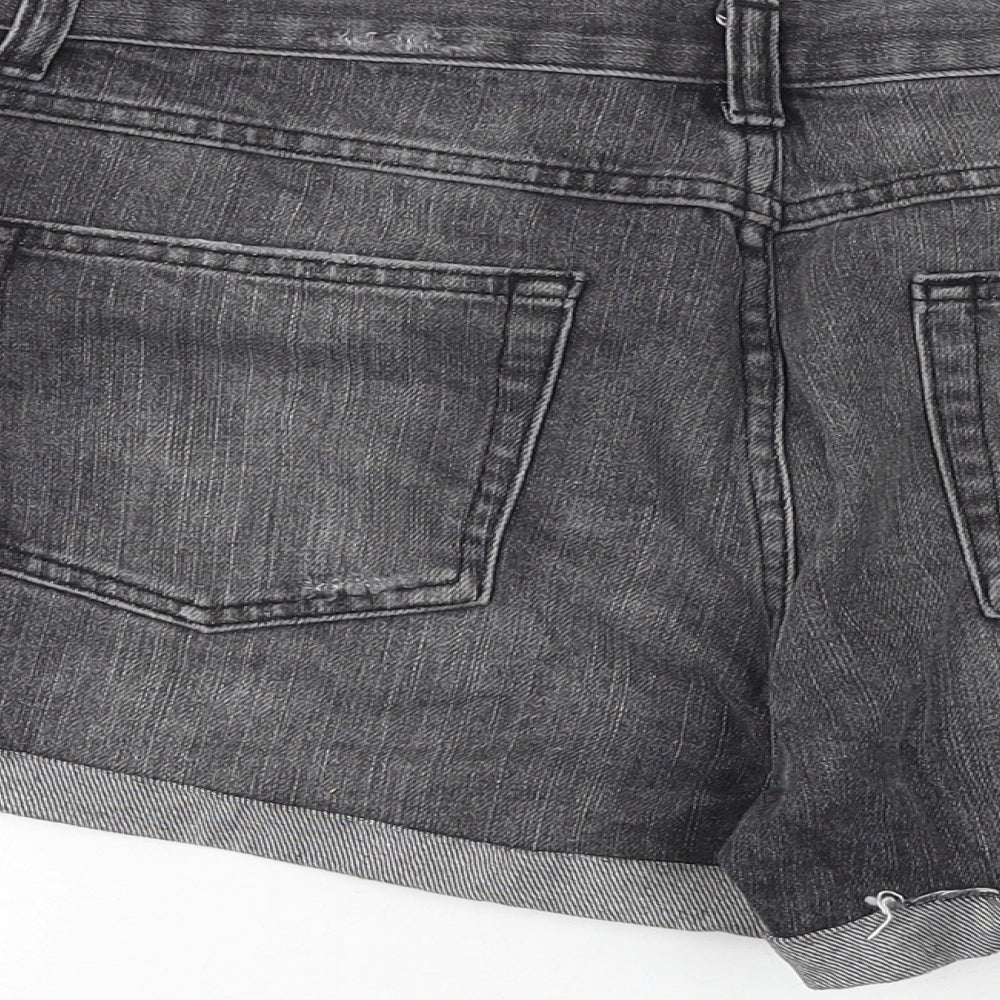 Topshop Womens Grey 100% Cotton Basic Shorts Size 12 Regular Zip - Distressed