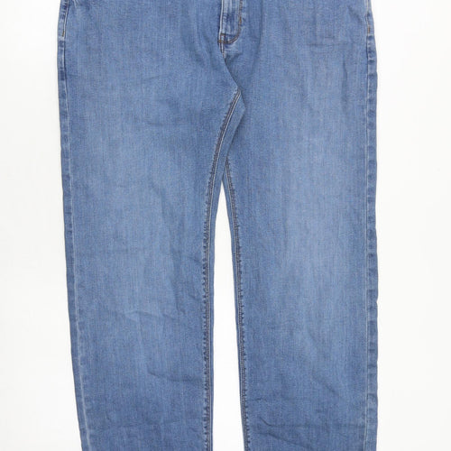Marks and Spencer Mens Blue Cotton Straight Jeans Size 38 in L33 in Regular Zip