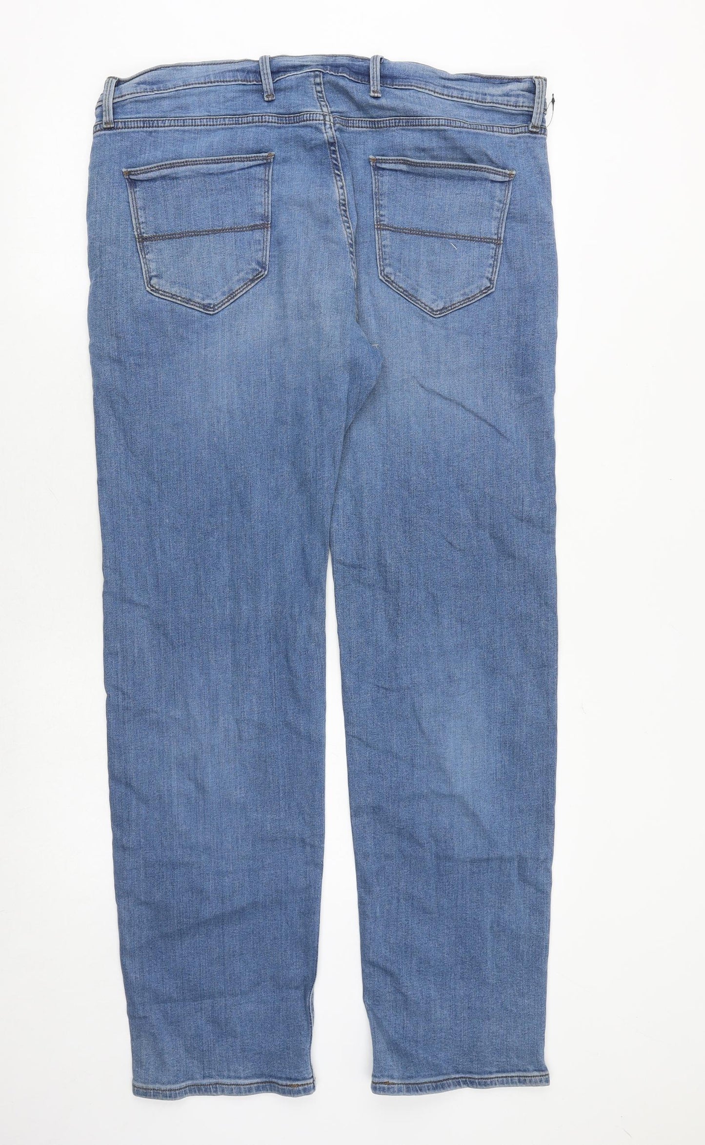 Marks and Spencer Mens Blue Cotton Straight Jeans Size 38 in L33 in Regular Zip