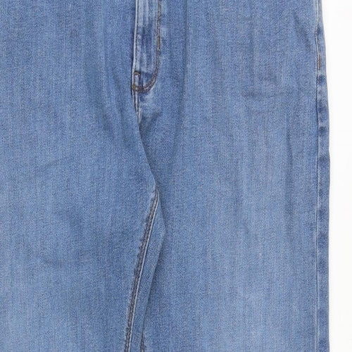 Marks and Spencer Mens Blue Cotton Straight Jeans Size 38 in L33 in Regular Zip