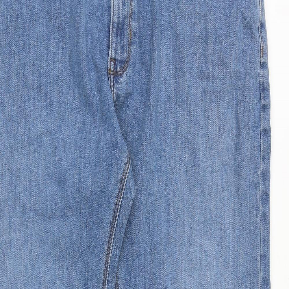 Marks and Spencer Mens Blue Cotton Straight Jeans Size 38 in L33 in Regular Zip