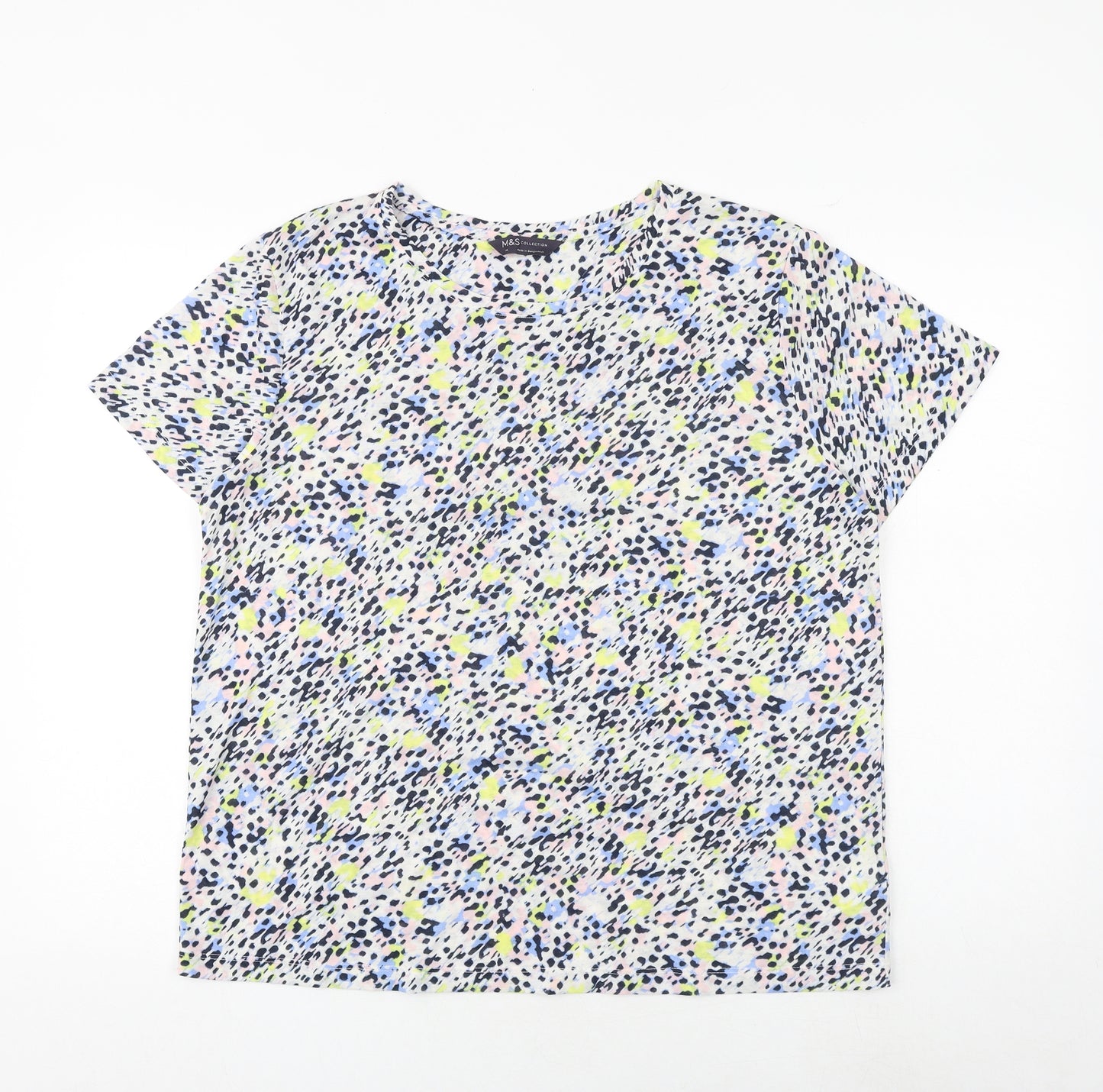 Marks and Spencer Womens Multicoloured Geometric Polyester Basic T-Shirt Size 14 Round Neck