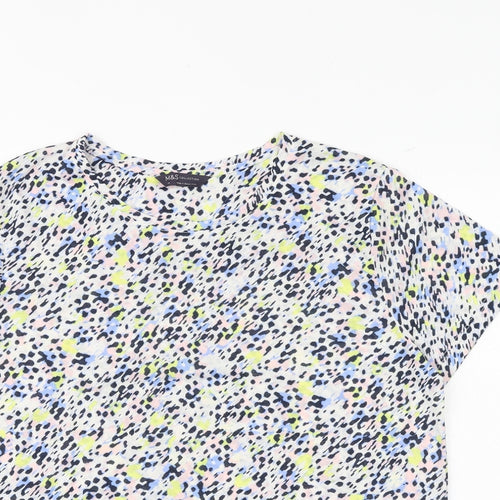 Marks and Spencer Womens Multicoloured Geometric Polyester Basic T-Shirt Size 14 Round Neck
