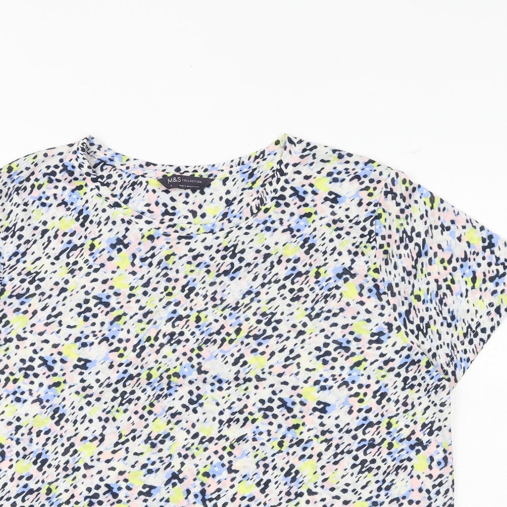 Marks and Spencer Womens Multicoloured Geometric Polyester Basic T-Shirt Size 14 Round Neck