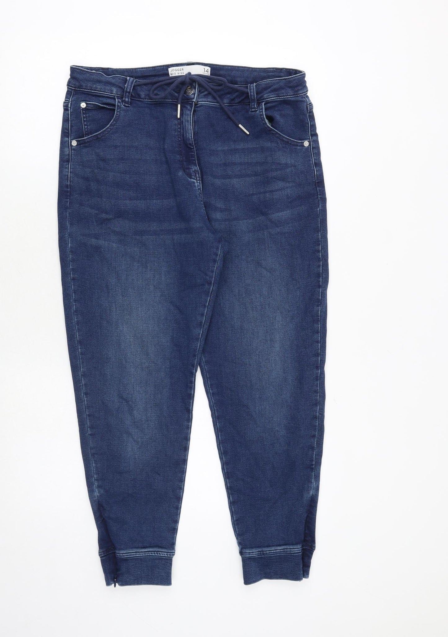 NEXT Womens Blue Cotton Tapered Jeans Size 14 Regular Zip - Jogger