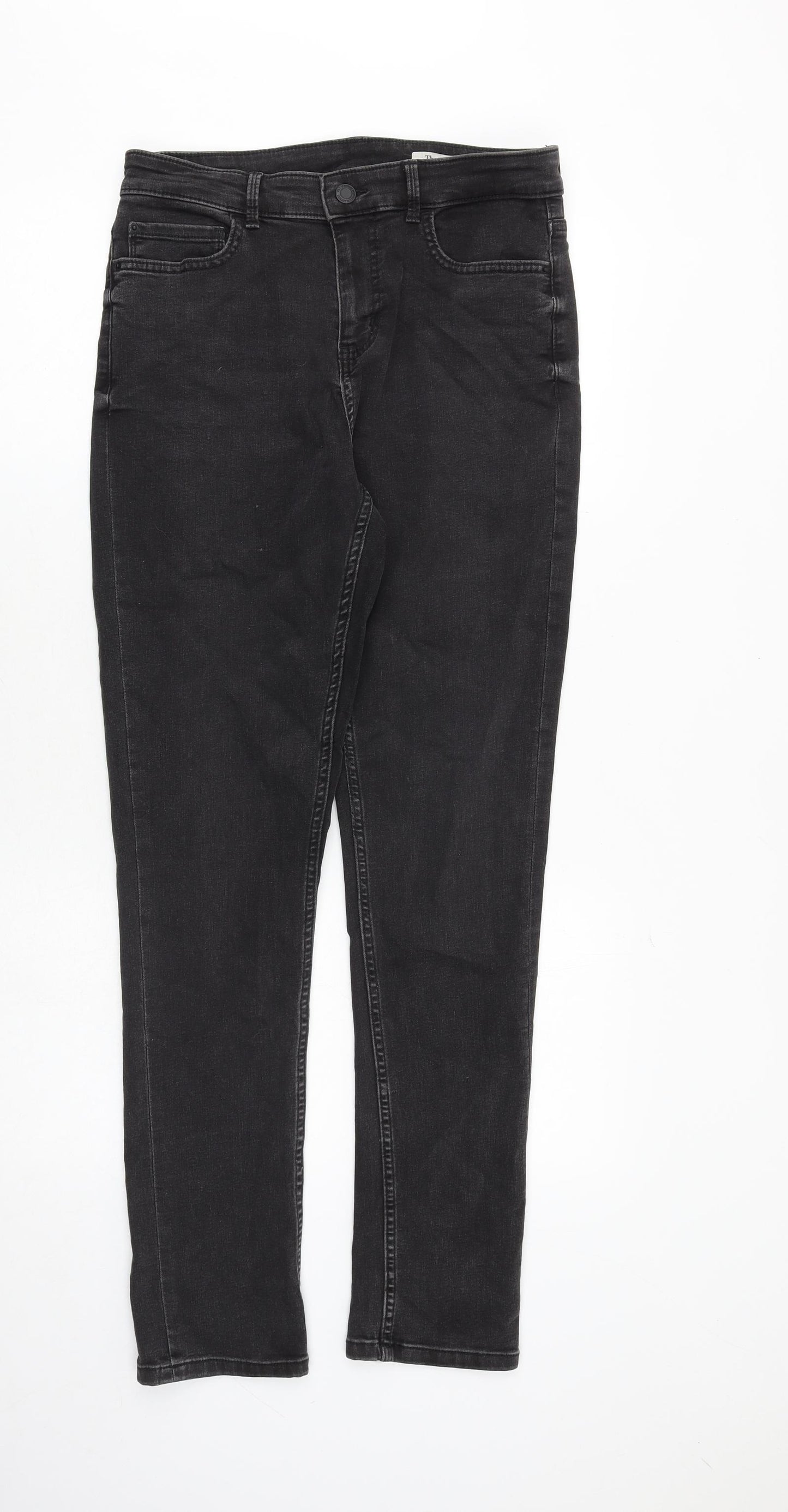 Marks and Spencer Womens Grey Cotton Skinny Jeans Size 12 Slim Zip