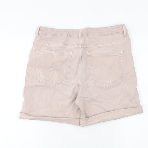 Marks and Spencer Womens Pink Cotton Boyfriend Shorts Size 12 Regular Zip - Distressed