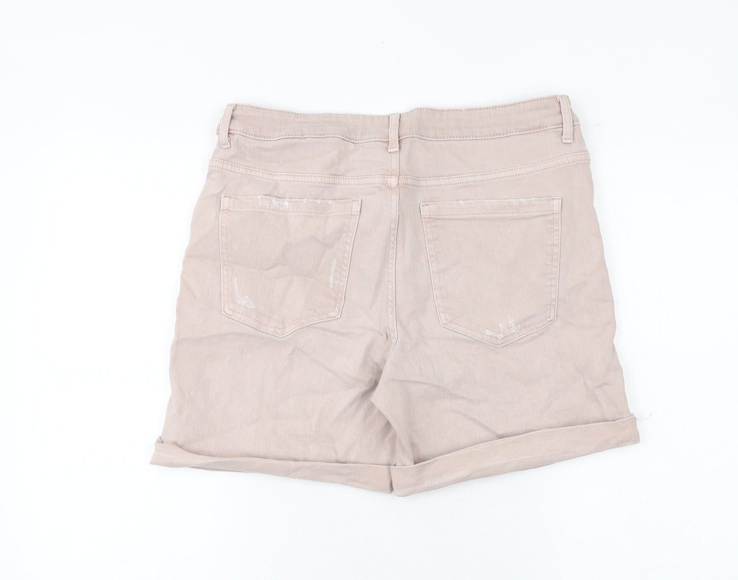 Marks and Spencer Womens Pink Cotton Boyfriend Shorts Size 12 Regular Zip - Distressed